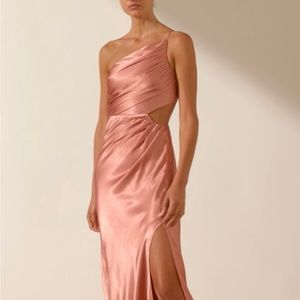 LA LUNE ASYMMETRICAL GATHERED MAXI DRESS - ANTIQUE ROSE